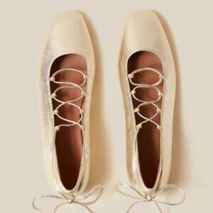 Claudie Pierlot Gold Leather Ballet Flats (same company as Sandro and Maje)